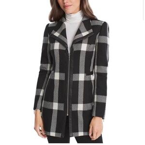 NWT White House Black Market Plaid Zip-Up Black White Jacket Size XS